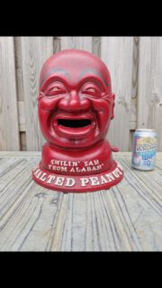 Smiling sam from alabam salted peanut man "REPRODUCTION !!"
cast-iron head
#smilinsam #saltedpeanutman #distributeurautomatic 
#warenautomat 
#wallvendingmachine